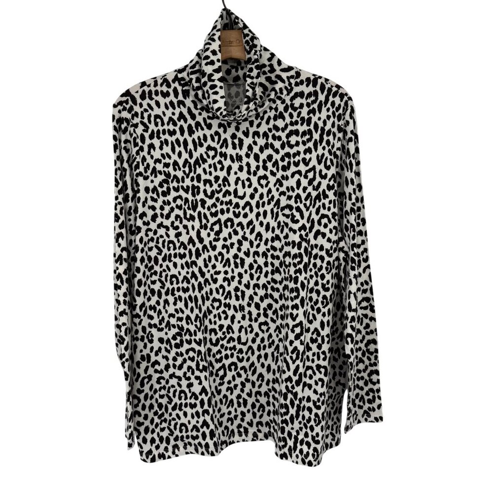 Lands End Womens Leopard Print Long Sleeve Turtleneck Top size 1X shaped fit